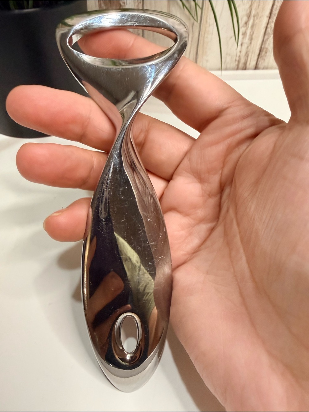 Nambe Polished Silver Bottle Opener with Sleek Ergonomic Handle - Picture 4 of 8